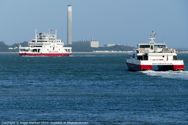 Car Ferry and catamaran at Cowes Isle of Wight Picture Board by Roger Mechan