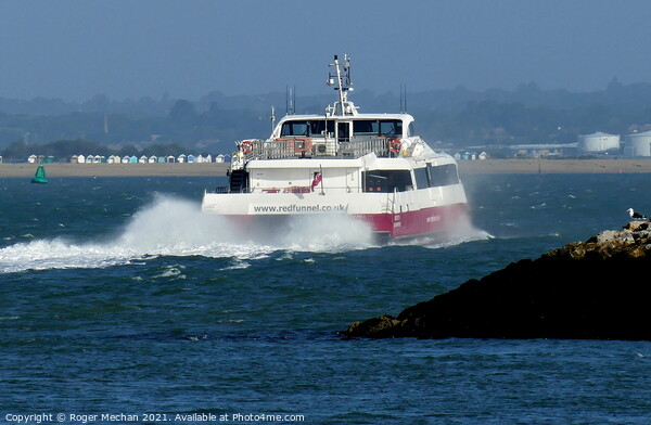 Catamaran Leaving Cowes Isle of Wight. Picture Board by Roger Mechan