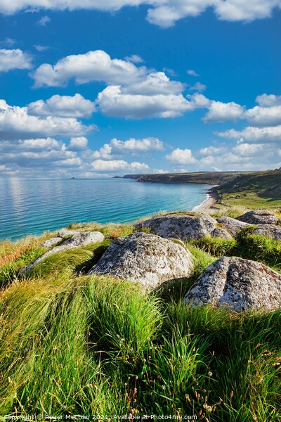 Serene Cornish Coastline Picture Board by Roger Mechan