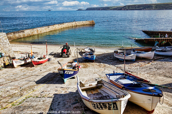 Serene Sennen Cove Harbour Picture Board by Roger Mechan