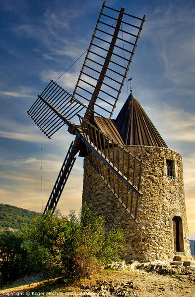 Rustic Charm of Grimaud Windmill Picture Board by Roger Mechan