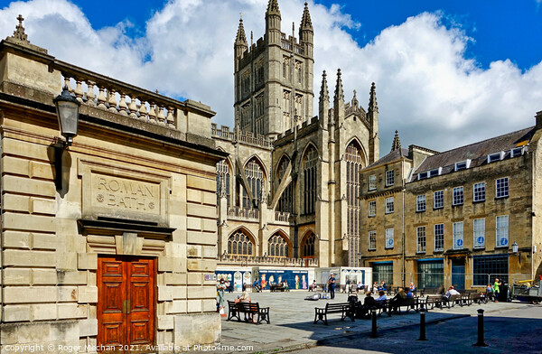 Awe-inspiring view of Bath Abbey and the Roman Bat Picture Board by Roger Mechan
