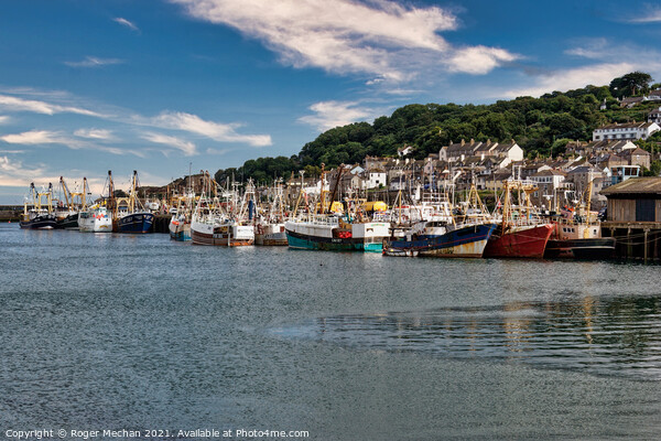 Bustling Newlyn Harbour Picture Board by Roger Mechan
