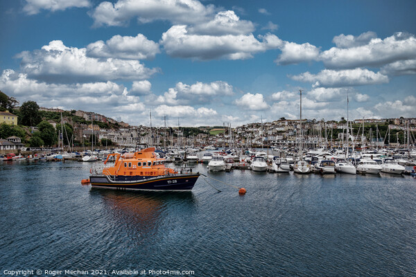 Brixham lifeboat and marina  Picture Board by Roger Mechan