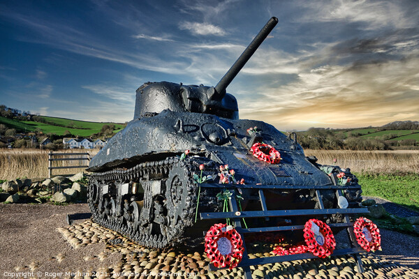 Memorial Sherman Tank at Slapton Sands Picture Board by Roger Mechan