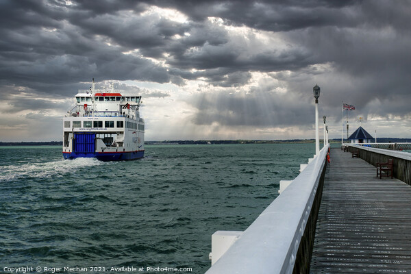 Car ferry leaving Lymington Isle of Wight Picture Board by Roger Mechan
