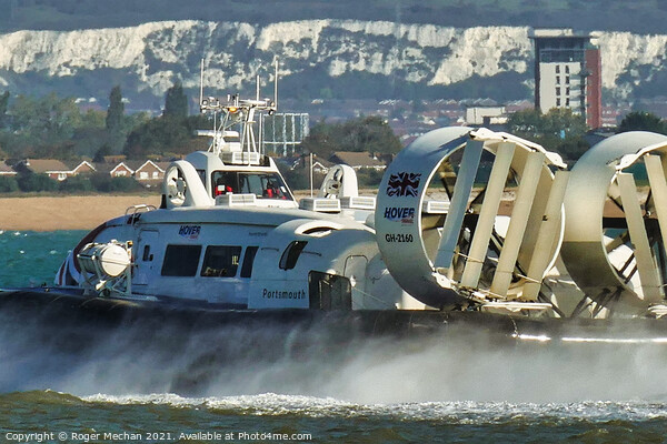 Hovercraft departing from Ryde of the Isle of Wigh Picture Board by Roger Mechan