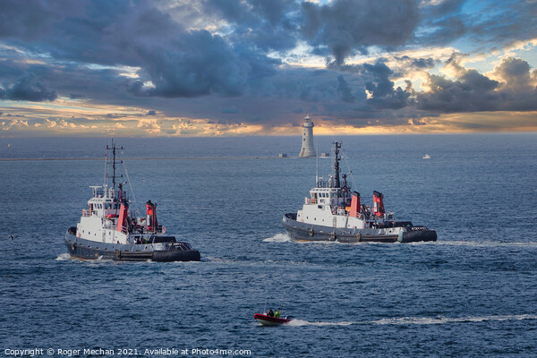 Powerful Tugboats in Plymouth Sound Picture Board by Roger Mechan