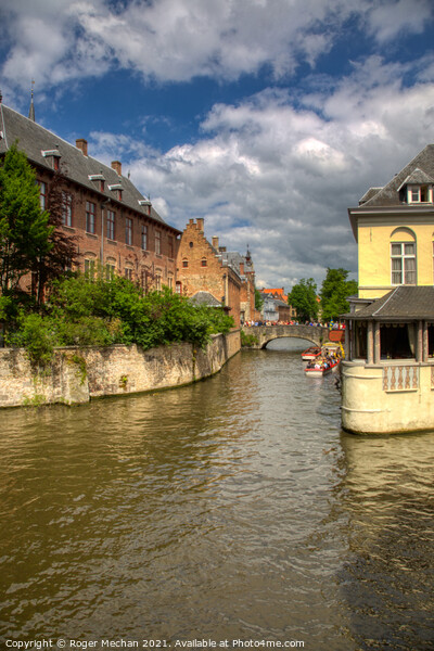 Serene Bruges Canal Scene Picture Board by Roger Mechan