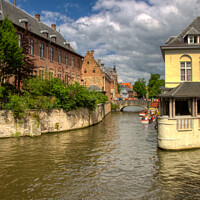 Buy canvas prints of Serene Bruges Canal Scene by Roger Mechan