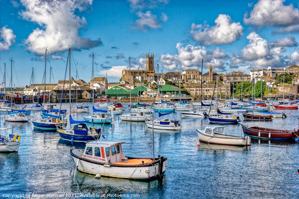 Serene Penzance Harbour Picture Board by Roger Mechan