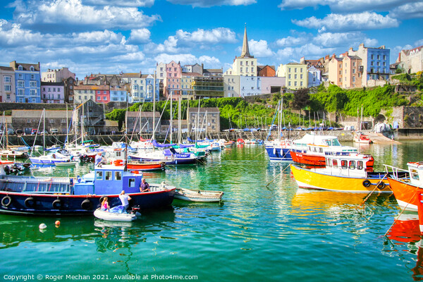 Charming Tenby Harbour Picture Board by Roger Mechan