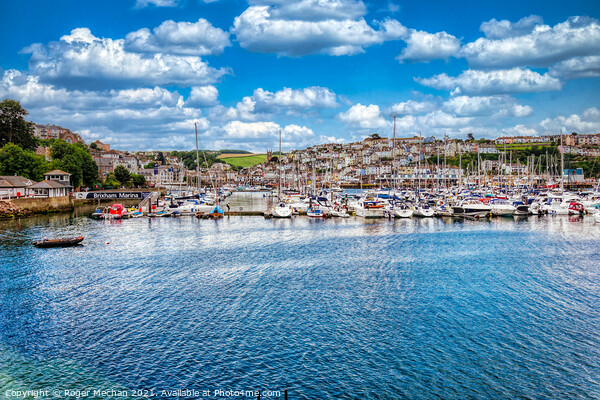 Serene Brixham Waterfront Picture Board by Roger Mechan