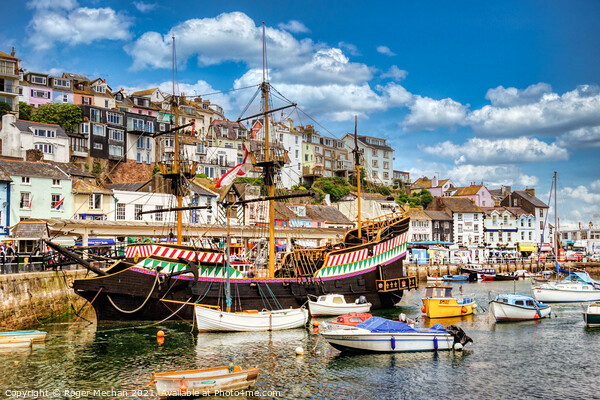 Sir Francis Drake's Golden Hind in Brixham Harbour Picture Board by Roger Mechan