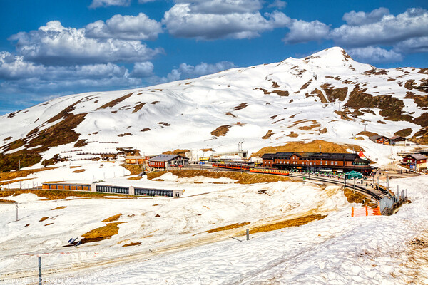 Snowy Swiss Railway Scene Picture Board by Roger Mechan