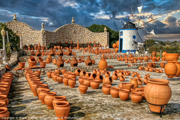 Artisanal Clay Pots and Windmill in Portugal Picture Board by Roger Mechan