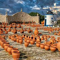 Buy canvas prints of Artisanal Clay Pots and Windmill in Portugal by Roger Mechan