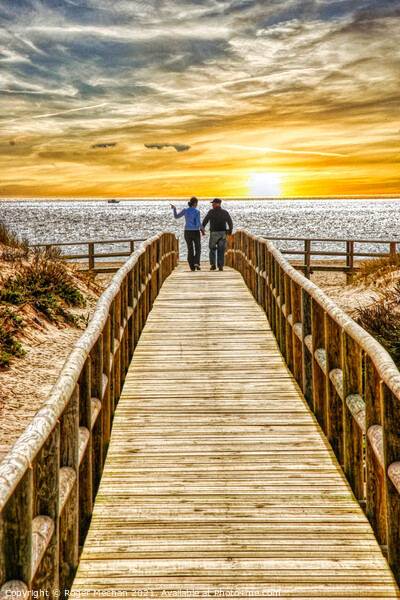 Sunset Stroll on the Boardwalk Picture Board by Roger Mechan