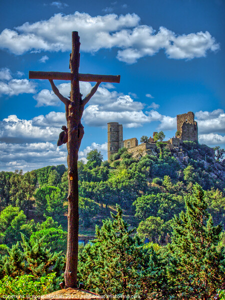Iconic Hilltop Cross and Ruined Castle Picture Board by Roger Mechan