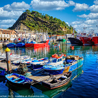 Buy canvas prints of Coastal Scene with Fishing Boats and Rat Island in by Roger Mechan