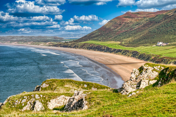 Serene expanse of Rhossili Bay Picture Board by Roger Mechan