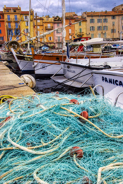 Earth-Toned Fishing Scene in St Tropez Picture Board by Roger Mechan