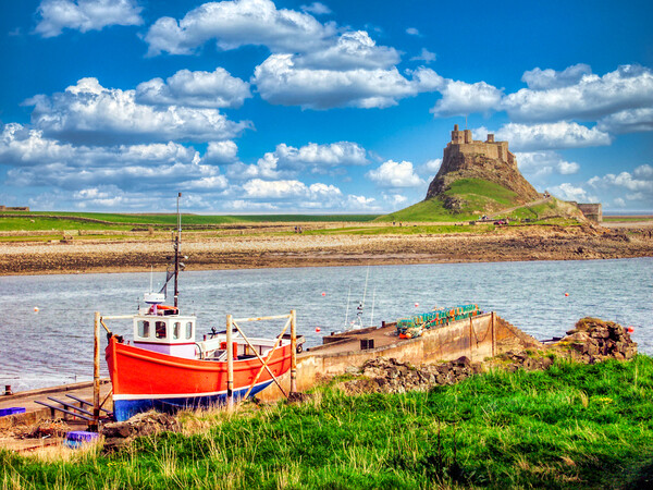 Serene Holy Island Castle Picture Board by Roger Mechan