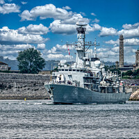 Buy canvas prints of Royal Navy Frigate Entering Plymouth Sound by Roger Mechan