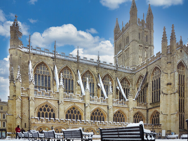 Snowy Serenity at Bath Abbey Picture Board by Roger Mechan
