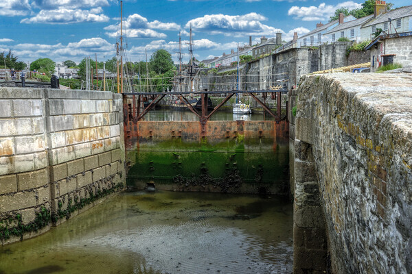 Tranquil Lock Gates of Charlestown Harbour Picture Board by Roger Mechan