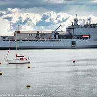Buy canvas prints of RFA ship Cardigan Bay moored at HMS Drake by Roger Mechan