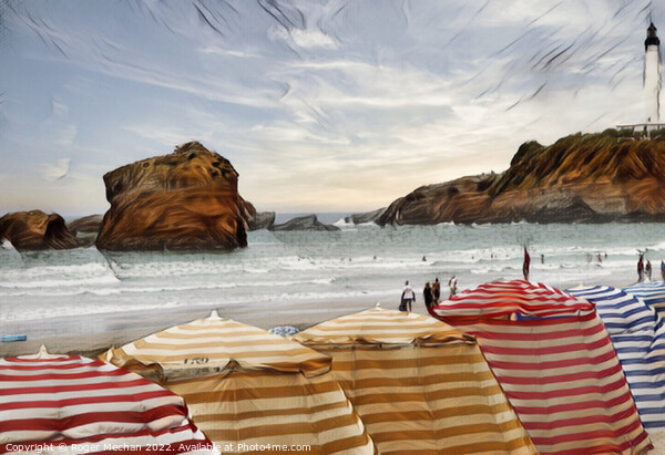 Striped Beach Tents in Biarritz Picture Board by Roger Mechan