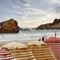 Buy canvas prints of Striped Beach Tents in Biarritz by Roger Mechan