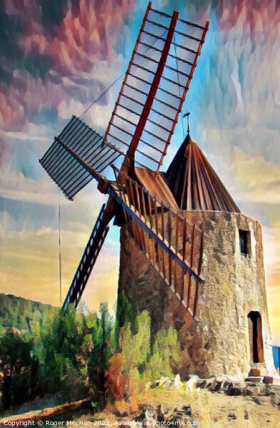 The Rustic Charm of Grimaud Windmill Picture Board by Roger Mechan