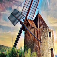 Buy canvas prints of The Rustic Charm of Grimaud Windmill by Roger Mechan