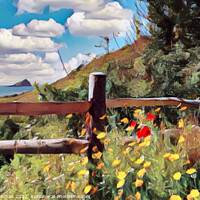 Buy canvas prints of Red Wildflowers Overlooking Great Mewstone by Roger Mechan