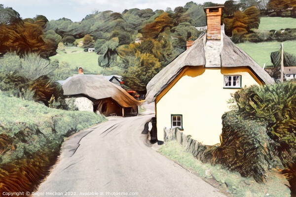 Thatched cottage and country lane Picture Board by Roger Mechan