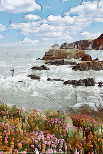 Thrift Flowers on the Rugged North Devon Coast Picture Board by Roger Mechan