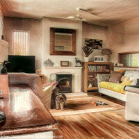 Buy canvas prints of Cozy Rustic Living Room by Roger Mechan