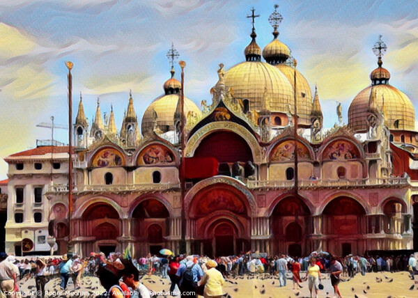 Feeding the Pigeons in Front of St Marks Basilica Picture Board by Roger Mechan