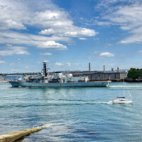 Buy canvas prints of The Mighty HMS Kent Arrives by Roger Mechan