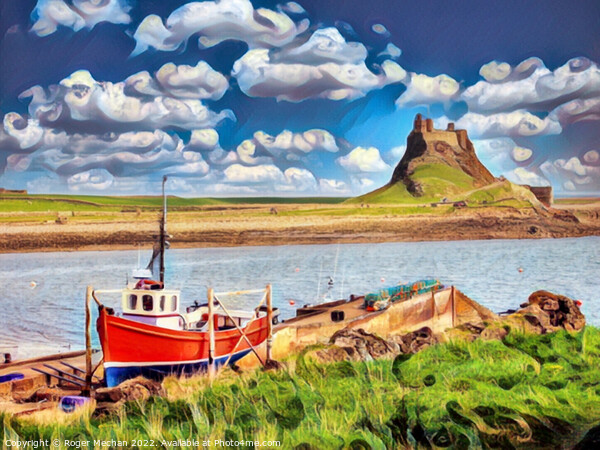 Red Boat at Lindisfarne Picture Board by Roger Mechan