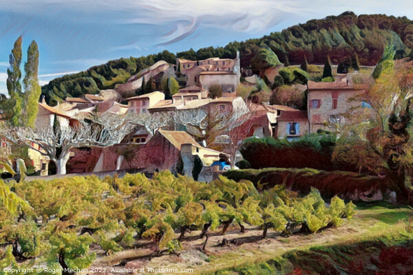Golden Provencal Village Amidst Lush Vineyards Picture Board by Roger Mechan