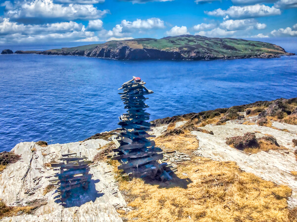 A Serene View of Calf of Man and Stone Monuments Picture Board by Roger Mechan