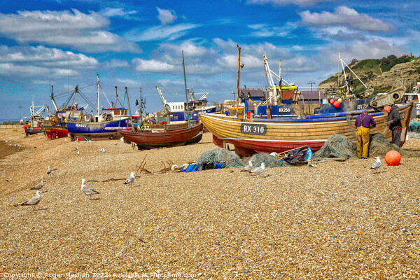 Serene Fishing Boats Picture Board by Roger Mechan