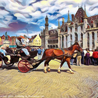 Buy canvas prints of Serene Carriage Ride through Bruges by Roger Mechan