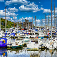 Buy canvas prints of Picturesque Peel Castle and Marina by Roger Mechan
