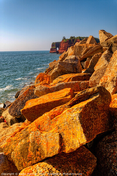 Radiant Sunset over Lichen-Covered Rocks Picture Board by Roger Mechan
