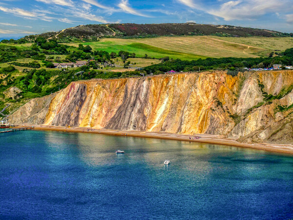 Vibrant Alum Bay Cliffs Isle of Wight Picture Board by Roger Mechan
