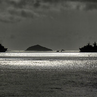 Buy canvas prints of Battle-ready warships in Plymouth Sound by Roger Mechan